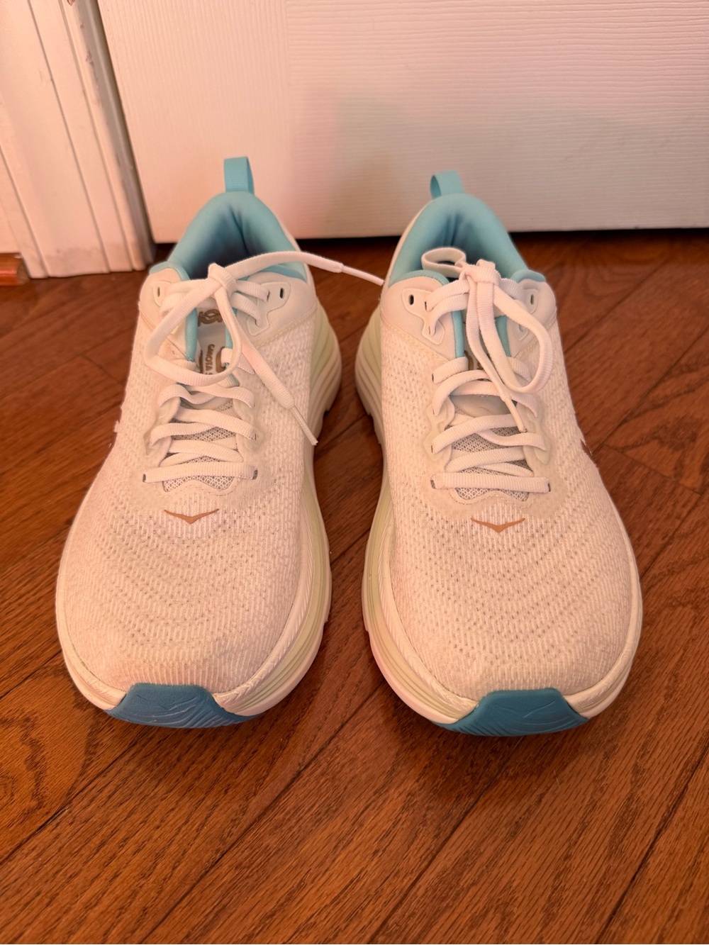 Hoka Women’s Gaviota 5 White Running Sneakers with Light Blue Accents